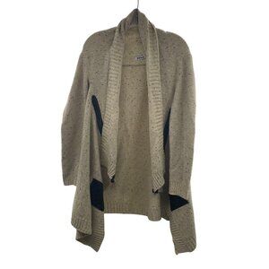 RENJO Womens Knit Cardigan Open Front Faux Leather Pockets Size Large